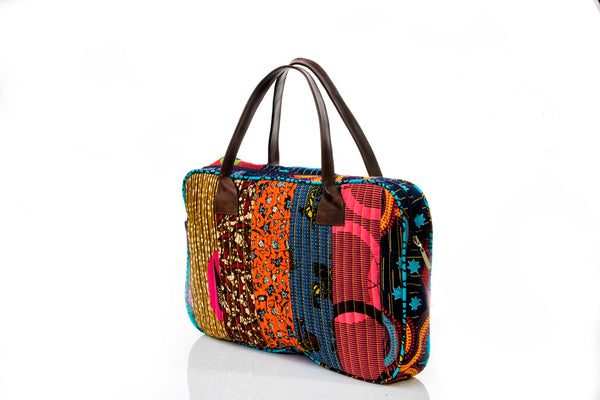 Quilted Ankara And Leather Carry-All Bag