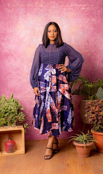 Akemi Adire button down skirt