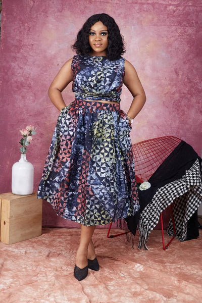 Imade Adire skirt & cropped wrap top