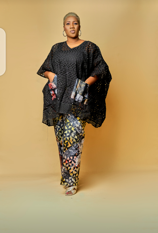 Lace dashiki and adire set
